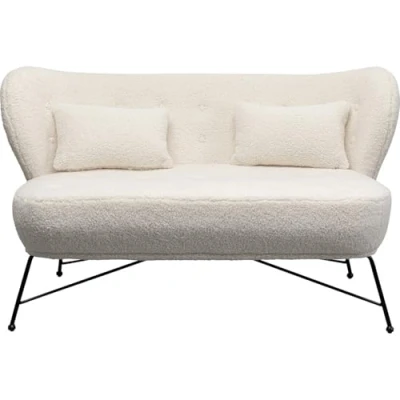 Abbildung von Kare Design Sofa Jacky Teddy 2 Sitzer, Weiß, Pflegeleicht, Weich, Kuschelsofa, Couch, Loveseat, Wohnzimmer, Optik, Stahlfüße, Teilzerlegt, 81x140x83 cm (H/B/T)