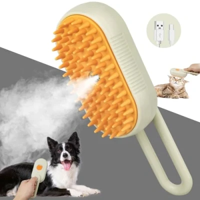 Abbildung von TOHDHC Katze Dampfbürste, 3 in 1 Spray Katzenbürste mit Wasser Spray, Selbstreinigende Dampf Haustierbürste Massage, Grooming Pinsel zum Entfernen von Knoten, Loses Haar