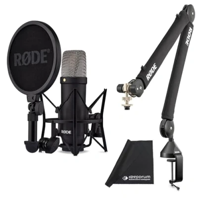 Abbildung von Rode NT1 Signature Black Studio Mikrofon + PSA 1+ Gelenkarm Stativ keepdrum Mikrofasertuch