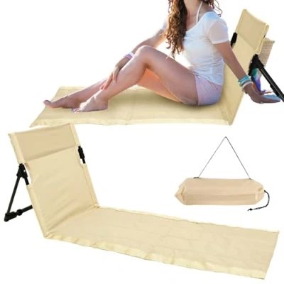 Abbildung von Strandliege Klappbar Leicht 40x120cm Strandmatte mit Rückenlehne Liegestuhl Strand Aufbewahrungstasche Sonnenliege Strandstuhl Sommer Strandurlaub Sonnenbaden Camping