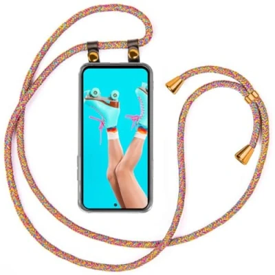 Abbildung von moex Handykette kompatibel mit Samsung Galaxy S24 FE Hülle Band Längenverstellbar, Handyhülle zum Umhängen, Silikon Case Transparent Kordel Schnur abnehmbar in Rainbow