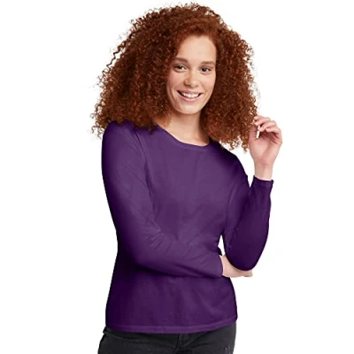 Abbildung von Hanes Damen Long Sleeve Cotton T Shirt, Lightweight Crewneck Tee for Women, Modern Fit Hemd, Violet Splendor, XX Large