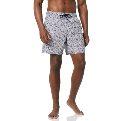 Abbildung von Amazon Essentials Herren 18cm Badehose mit Netzfutter, Taschen und Kordelzugverschluss, Marineblau Weiß Streublumen, XXL