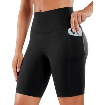 Abbildung von CRZ Yoga Naked Feeling Damen Kurze Leggings High Waist Radlerhose Fitness Sporthose mit Taschen 20cm Schwarz 38