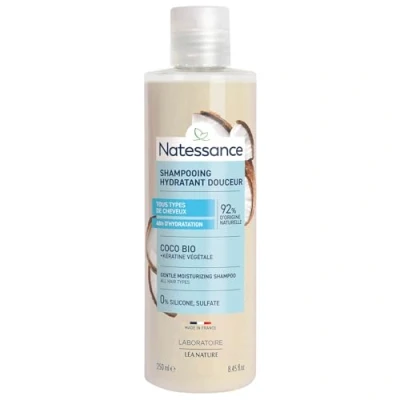Abbildung von Natessance Extra Soft Shampoo Glanz Kokosnuss und pflanzliches Keratin Häufige Anwendung 250 ml Flasche