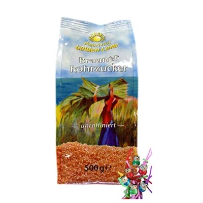 Abbildung von yoaxia ® 6er Pack [ 6x 500g ] GOLDEN CANE Brauner Rohrzucker (unraffiniert) Mauritius + ein kleiner Glücksanhänger gratis