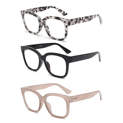 Abbildung von JM 3er Pack übergroße Quadratische Lesebrille, Brille Blaulichtfilter Damen Computerleser