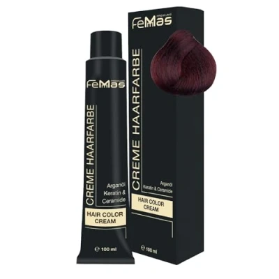 Abbildung von FemMas Haarfarbe Hellbraun Rot 5.6 I Professionelle Creme mit Arganöl, Keratin &amp; Ceramiden Als dauerhafte Haarfärbung oder Tönung für strahlende, haltbare Farbergebnisse 100 ml