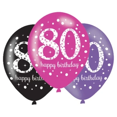 Abbildung von Luftballons 80 Jahre Geburtstag Sparkling Pink 27,5cm 6 Stück