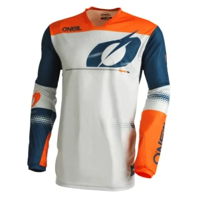 Abbildung von O&#039;NEAL Motocross Shirt Langarm MX MTB Mountainbike Leichte Materialien, Lasergeschnittene Belüftungslöcher, Ergonomischer Schnitt Hardwear Jersey Haze V.22 Erwachsene Blau Orange M