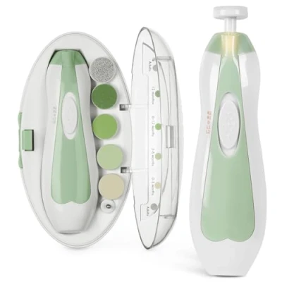 Abbildung von haakaa Elektrischer Baby Nagelknipser, Nagelfeilen Set mit 6 Schleifkopf und LED Licht für Neugeborene, Kleinkinder Oder Erwachsene, Grün