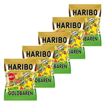 Abbildung von Haribo Sauer Goldbären, 5er Pack, Saures Gummibärchen Sauer, Weingummi, Fruchtgummi Im Beutel, Tüte