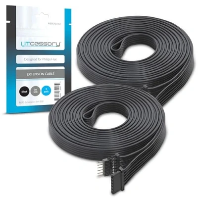 Abbildung von Litcessory Verlängerungskabel für Philips Hue Lightstrip Plus (3m, 2 Stück, Schwarz MIKRO 6 POLIG V4)