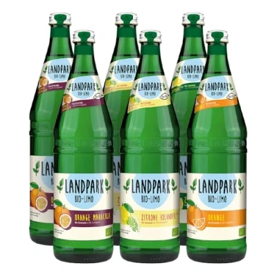 Abbildung von Landpark Bio Limo Mixkiste 18 x 750 ml in Glasflaschen keine künstlichen Farbstoffe Aromen oder Konservierungsstoffe und sind laktose glutenfrei