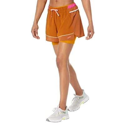 Abbildung von Brooks HIGH Point 3&quot; 2IN1 kurze Sporthose, Damen, Größe: 36, Hazelwood ochre fuchsia