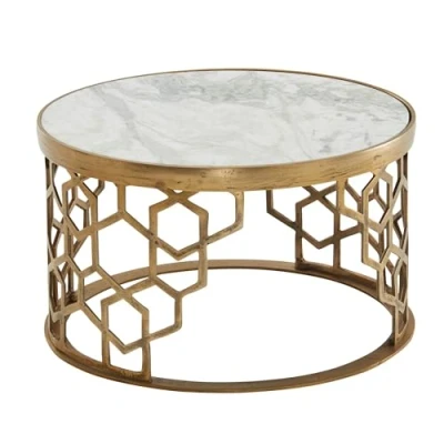 Abbildung von FINEBUY Couchtisch FB82239 (Echter Marmor Weiß / Gold 60x60x36 cm Rund), Sofatisch Metall, Wohnzimmertisch Modern