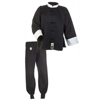 Abbildung von Ju Sports Kung Fu Anzug Schwarz/Weiß, Cotton 150 I Solider Kampfanzug im klassischen Schnitt mit Kordelknöpfen &amp; Bündchenhose Elasikbund 100% Baumwolle