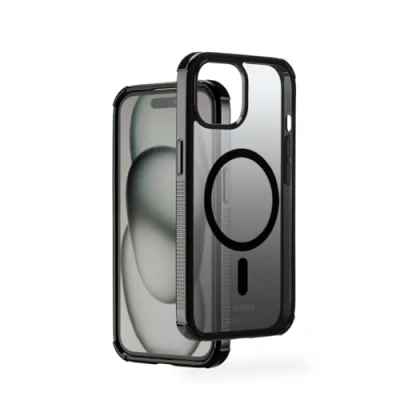 Abbildung von Hama Handyhülle Extreme Protect für iPhone 15 und MagSafe (D3O Bumper, stoßfest, sturzsicher, bruchsicher, magnetisches Case induktives Laden, Farbverlauf) schwarz