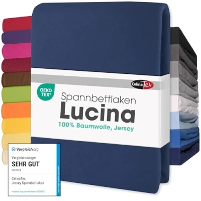 Abbildung von CelinaTex Jersey Spannbettlaken Lucina Doppelpack 140x200 160x200cm dunkel blau 100% Baumwolle gekämmt bis 26cm Matratzenhöhe Spannbettbezug, Leintuch, Bettlaken, elastisch, Strech, Oeko Tex