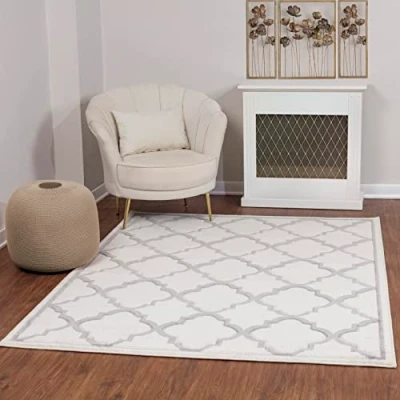 Abbildung von Surya Vannes Teppich Wohnzimmer Boho, großer Schlafzimmer 120x170 cm für Esszimmer mit geometrischem Muster, Skandinavischer Wohnzimmerteppich modern in Weiß und Hellgrau