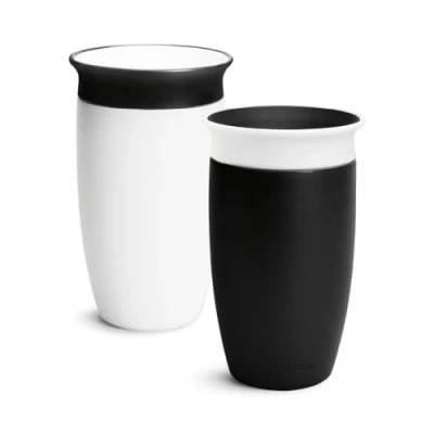 Abbildung von Munchkin Miracle 360 12+ Month 10oz Baby Sippy Cups (2 Pack). Free Flow Beaker for Toddlers. Trainer Cup, BPA Free, Spill Dishwasher Safe Water Bottle with Easy Grip Handles. (Black/White)