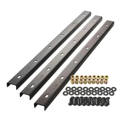 Abbildung von SOTECH Gratleisten 3 Stück U Form Rohstahl Industrial Look 60 x 4 2 cm für Tischplatten/mit Befestigungsschrauben und Einschraubmuffen Verstärkungsprofil, Querstrebe, Profil, Aussteifungsprofil