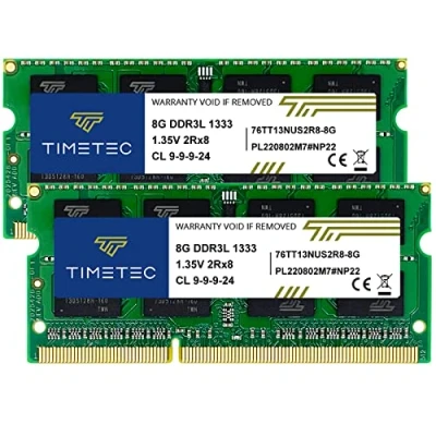 Abbildung von Timetec 16 GB KIT (2 x 8 GB) DDR3 1333 MHz PC3 10600 Nicht ECC ungepuffert 1,5 V CL9 2Rx8 Dual Rank 204 Pin SODIMM Laptop Notebook PC Computerspeicher RAM Modul Upgrade (16 GB))