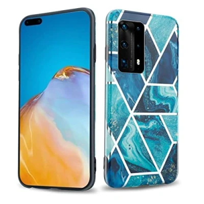 Abbildung von Cadorabo Hülle kompatibel mit Huawei P40 Schutzhülle TPU Silikon Case Marmor Design Slim Kratzfest Weiche Gummi Rundumschutz für in Blau