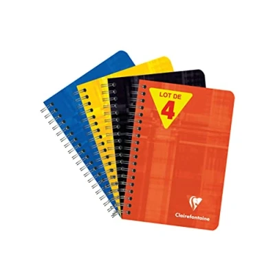 Abbildung von Clairefontaine 668592AMZC Packung mit 4 Spiralheften / Notizblock 50 Blatt, 9x14, kariert, 90g, farbig sortiert, 1 Pack