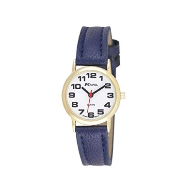 Abbildung von Ravel Unisex Armbanduhr mit großen Ziffern Blau/goldfarbener Ton/weißes Zifferblatt