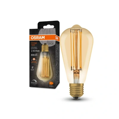 Abbildung von OSRAM Vintage 1906 LED Lampe mit Gold Tönung, 8,8W, 806lm, Edison Form 64mm Durchmesser &amp; E27 Sockel, warmweiße Lichtfarbe, gerades Filament, dimmbar, bis zu 15.000 Stunden Lebensdauer