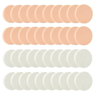 Abbildung von SYEYCW 40 Stück Make Up Schwämmchen, Runder Schwamm, Gesichtsfarbe Schwamm Set, Kosmetik Werkzeug für Flüssige Grundierung Waschen Reinigung Applikatoren, Hautfarbe, Weiß