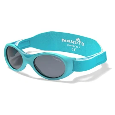 Abbildung von Mausito Baby Sonnenbrille 0 18 Monate Jungen I VERGLEICHSSIEGER 100% UV Schutz BIEGSAM &amp; verstellbares Band Schadstofffrei Europäisches Design für Kinder gemacht