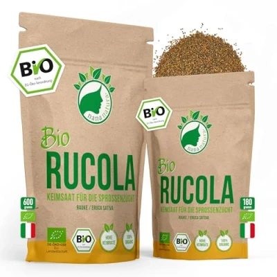 Abbildung von NanaNatura&#039;s Bio Rucola Sprossen Samen 600g VORTEILSPACK Keimfähige Rauke Saaten zur Sprossenzucht Microgreens für die Keimschale geprüft &amp; abgefüllt in Deutschland