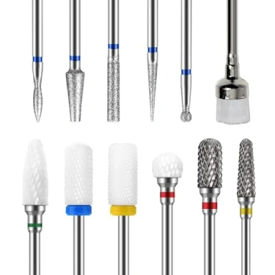 Abbildung von GeekerChip 12 Nagelbohrer Set,Bohrer für Nägel,2 Stück Wolframkarbid Nagelfräser Bits+4 Keramik Bits+5 Diamantbohrer+1 Bürste,3/32 Zoll Nagel Bits