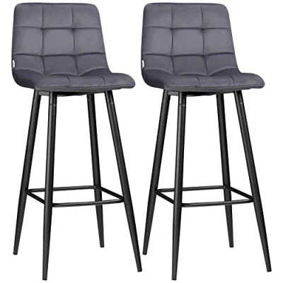 Abbildung von 2er Set Barhocker mit Fußstütze Barstühle Bezug aus Samt für Wohnzimmer