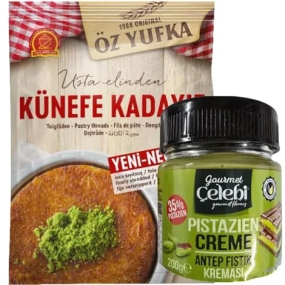 Abbildung von PUFAI Frisch Teigfäden Kataifi Kadayif Shredded Fillo Teig Gebäck Kadaifi Fäden Taze für Dubai Schokolade Kunefe 250 gr mit Pistazien Creme 200 Gramm