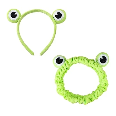 Abbildung von 2 Stück Süßes Frosch Stirnband, Schmink Haarband, Elastische Korallen Fleece Haarbänder, für Gesicht Waschen, Make up, Dusche,Spa, Yoga