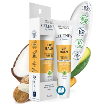 Abbildung von Celenes by Sweden Intensiv Feuchtigkeitsspendender Lippenbalsam mit Moltebeere, Thermisch Entspannender und Revitalisierender, Sonnenschutz SPF 15 (2er Pack), 10 ml (Herbal)