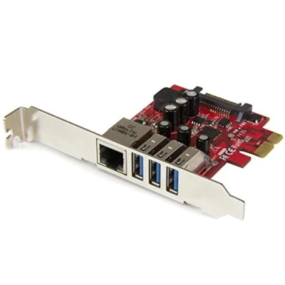 Abbildung von StarTech.com 3 Port PCI Express USB 3.0 Karte mit Gigabit Ethernet fach PCIe Schnittstellenkarte GbE Anschluss