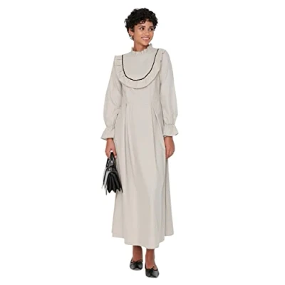 Abbildung von Trendyol Modest Damen Woman Design Maxi A line Standing Collar Woven Dress, Beige, 40 EU