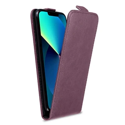 Abbildung von Cadorabo Hülle kompatibel mit Apple iPhone 13 Mini Flip Design aus Premium Kunst Leder Klappbare Stoßfeste Magnetische Cover für Tasche in Lila