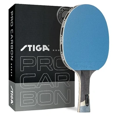 Abbildung von STIGA Pro Carbon Performance Tischtennisschläger 7 lagige, extra leichte Karbonfaser Klinge 2 mm Premium Schwamm konkaver Griff für außergewöhnlichen Halt