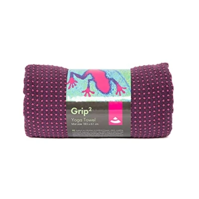 Abbildung von GRIP² Yoga Towel zweifarbig: aubergine mit Antirutschnoppen lila