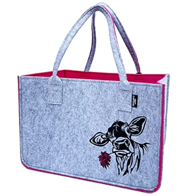 Abbildung von Camolo Tragetasche Filz Einkaufstasche COW Pink Einkaufskorb Shopping Tasche