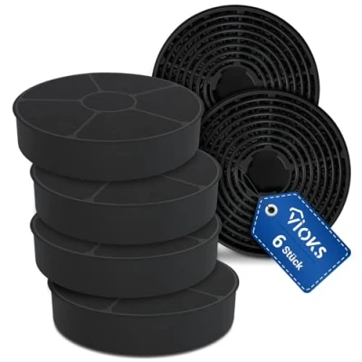 Abbildung von VIOKS Set 6x Kohlefilter Dunstabzugshaube 105mmØ Ersatz für Respekta Aktivkohlefilter MIZ0058 MIZ 0058 PKM CF130 Candy 49040890 35602288 49040117 352C66 Dunstabzugshauben