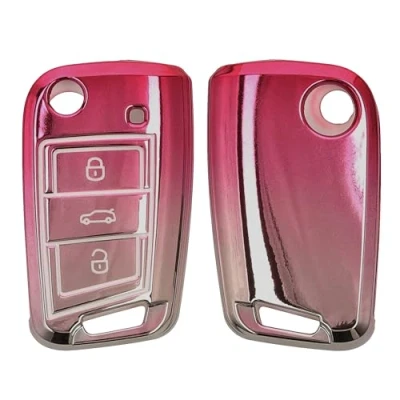 Abbildung von kwmobile Autoschlüssel Hülle kompatibel mit VW Golf 7 MK7 3 Tasten Schlüsselhülle Silikon Cover Rosa matt Silber