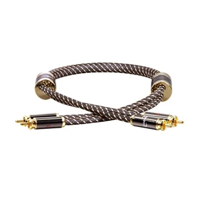 Abbildung von Dynavox Black Line High End Cinchkabel Stereo, Premium RCA Kabel mit mehrfacher Abschirmung, hochreines Kupfer, 24k vergoldete Stecker, 1 m