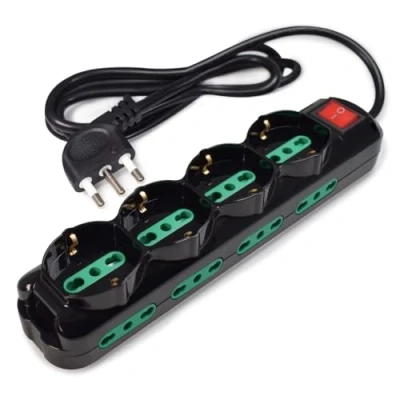Abbildung von Tecnoware Power Systems Mehrfachsteckdose Cleaner 12, 4 Schuko/Italia Ausgänge, 8 Italia 10/16A Leuchtschalter, Kindersicherung, 1,5m Kabel, 16A Eingang 90, Schwarz