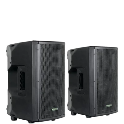 Abbildung von Pronomic E 210 MA Stereo Set 2 aktive Wege Boxen Leistung: 2X 100 Watt (RMS) 10&quot; Woofer + 1,0&quot; Kompressions Treiber Bluetooth Empfänger und MP3 Player mit USB/SD Monitorschräge